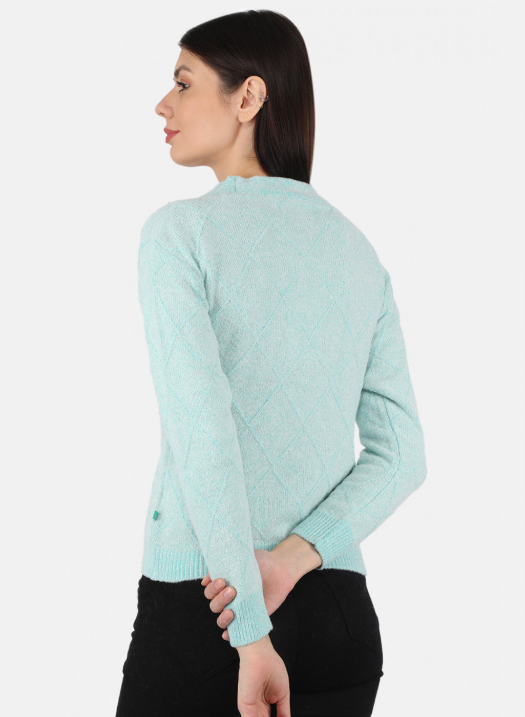 Women Blue Self Design Cardigan