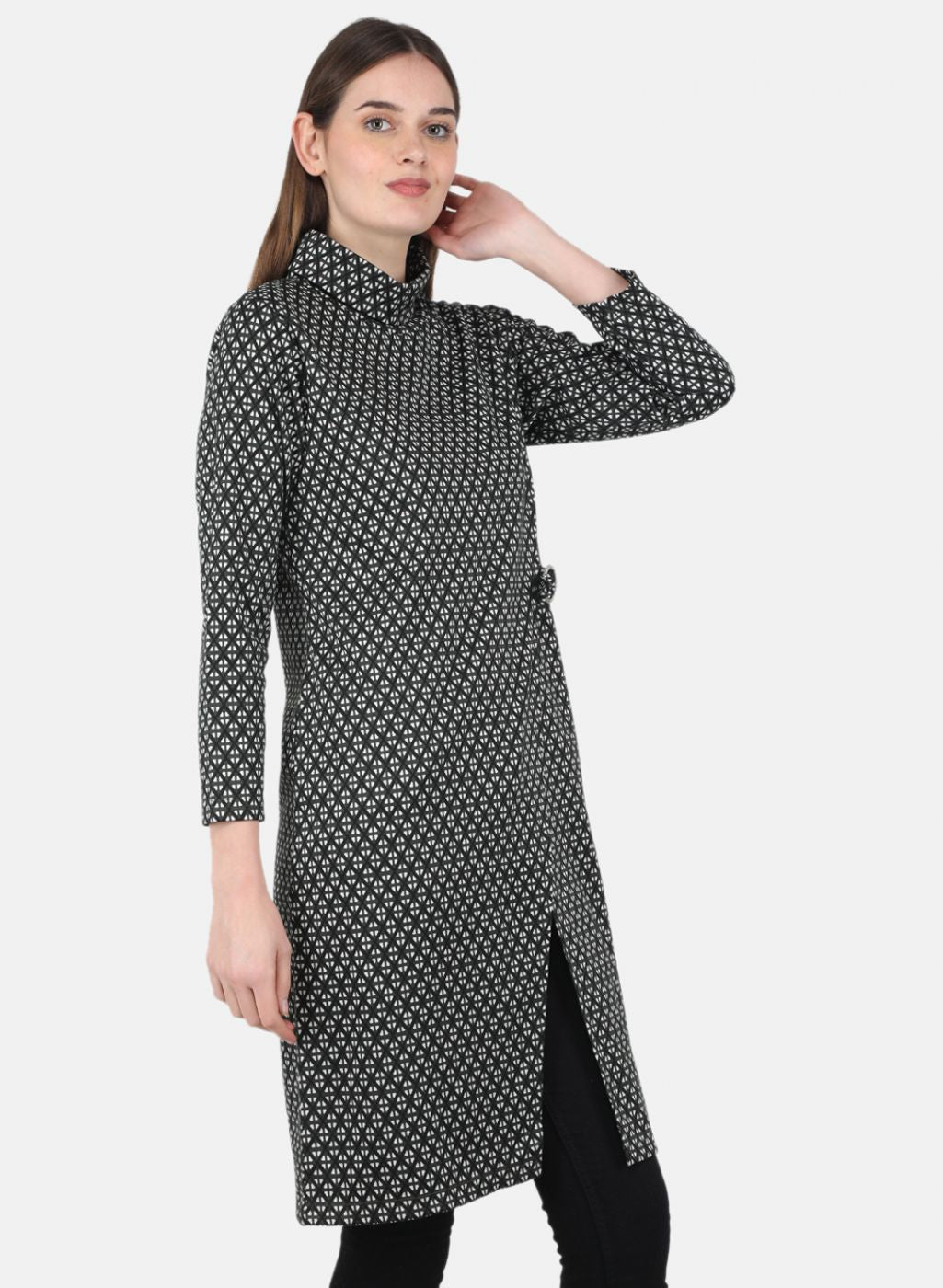 Women Olive Self Design Dress