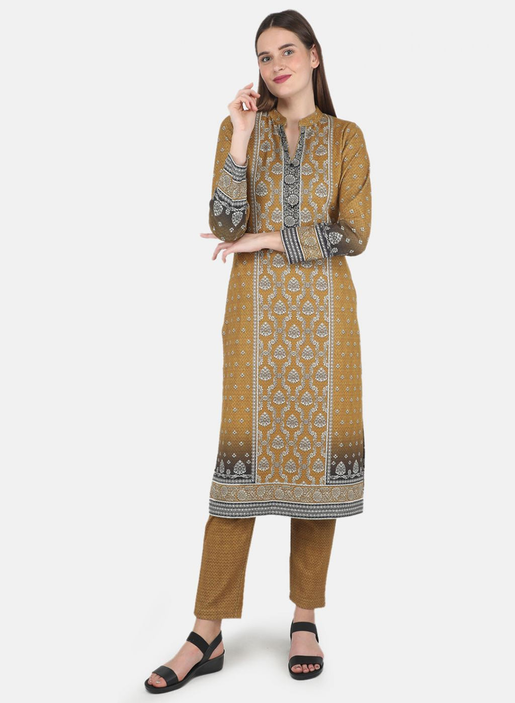 Women Mustard Kurti+Lower Set for Winter