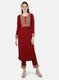 Women Maroon Self Design Kurti+Lower Set