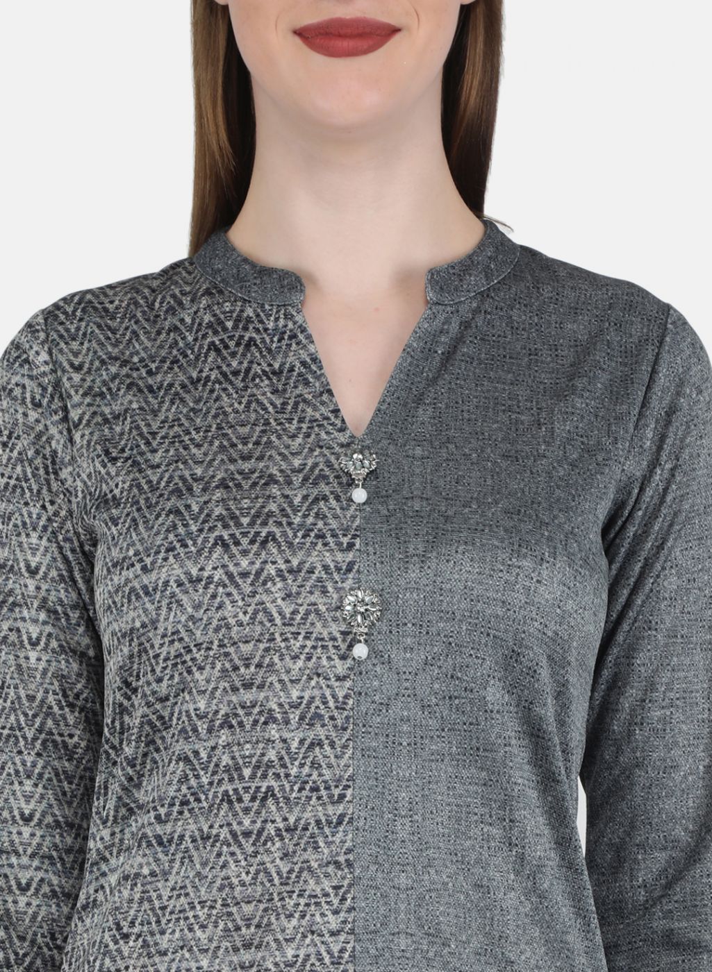 Women Grey Self Design Kurti+Lower Set