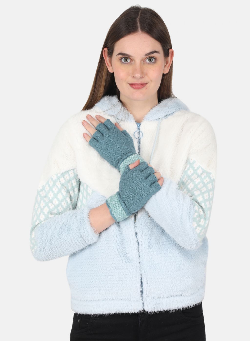 Women Blue Self Design Gloves