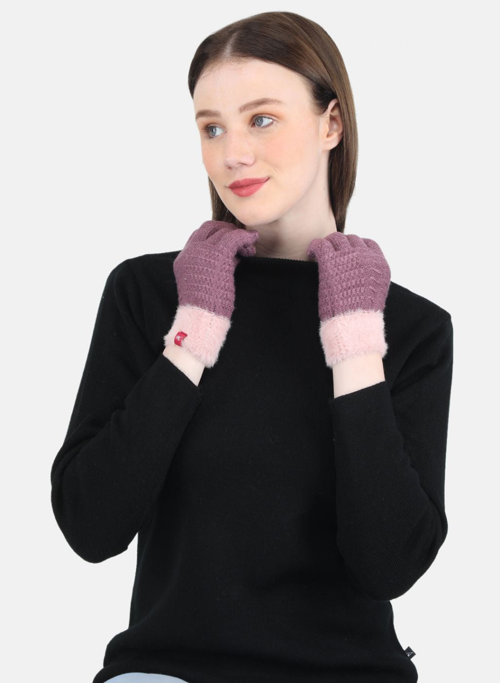 Women Dark Pink Self Design Gloves