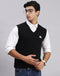 Men Black Solid V Neck Sleeveless Sweaters/Pullovers