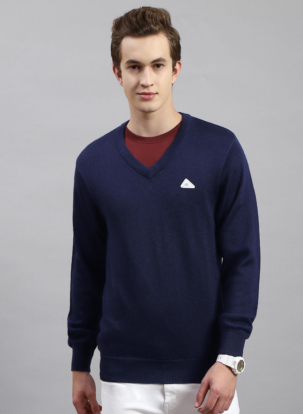 Men NAvy Blue Solid Pure wool Pullover