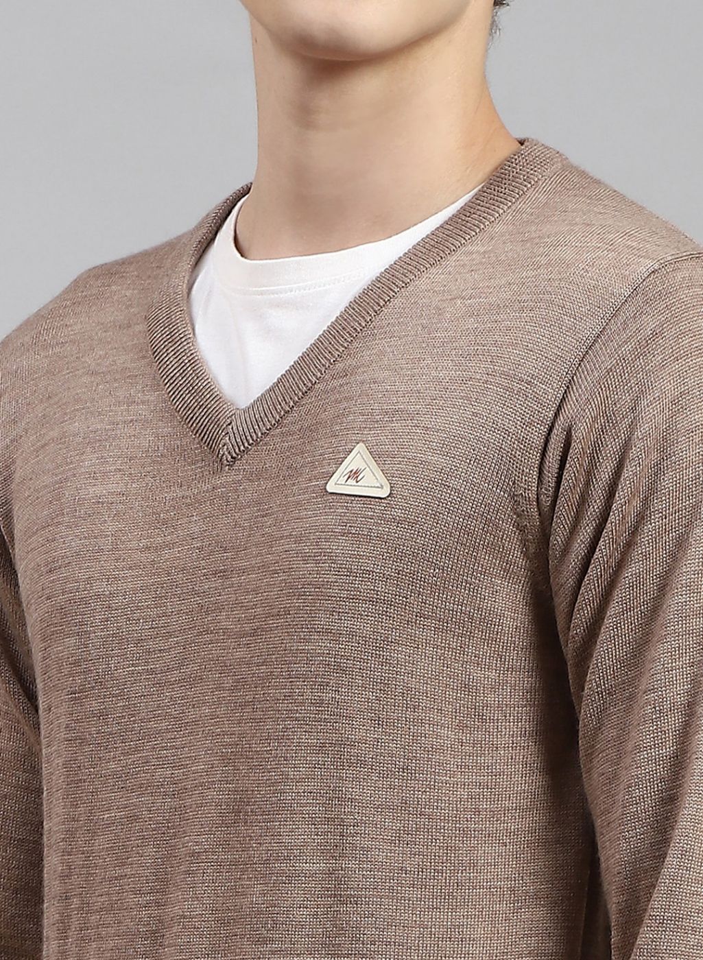 Men Beige Solid Pure wool Pullover