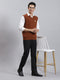 Men Rust Solid V Neck Sleeveless Sweaters/Pullovers