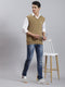 Men Brown Solid V Neck Sleeveless Sweaters/Pullovers