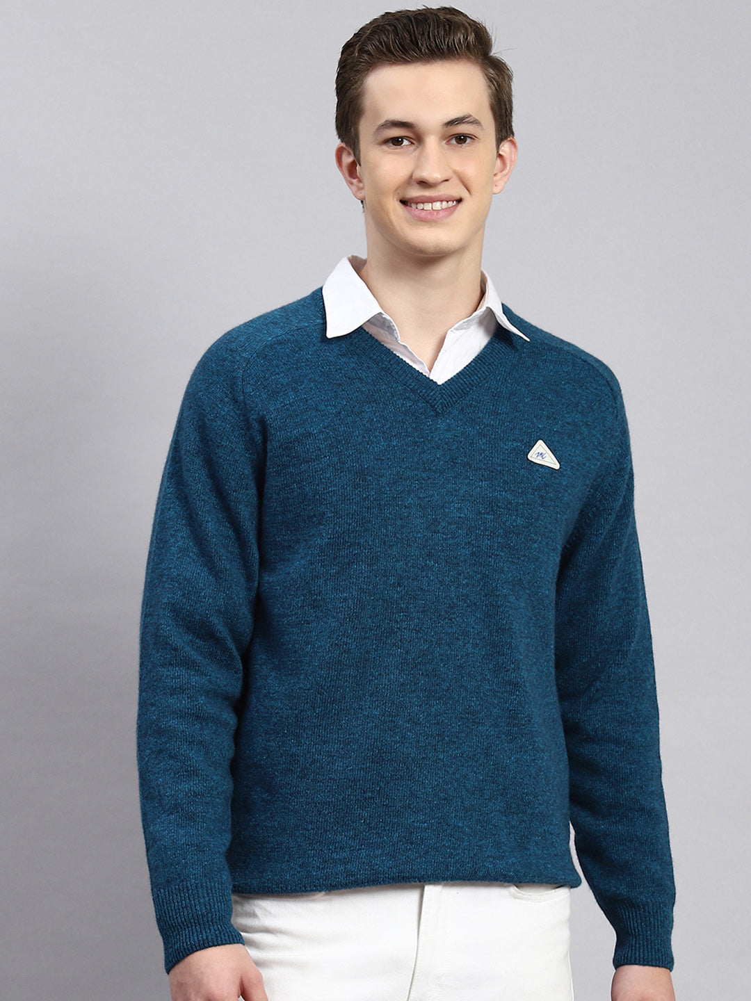 Men Turquoise Blue Solid Pullover