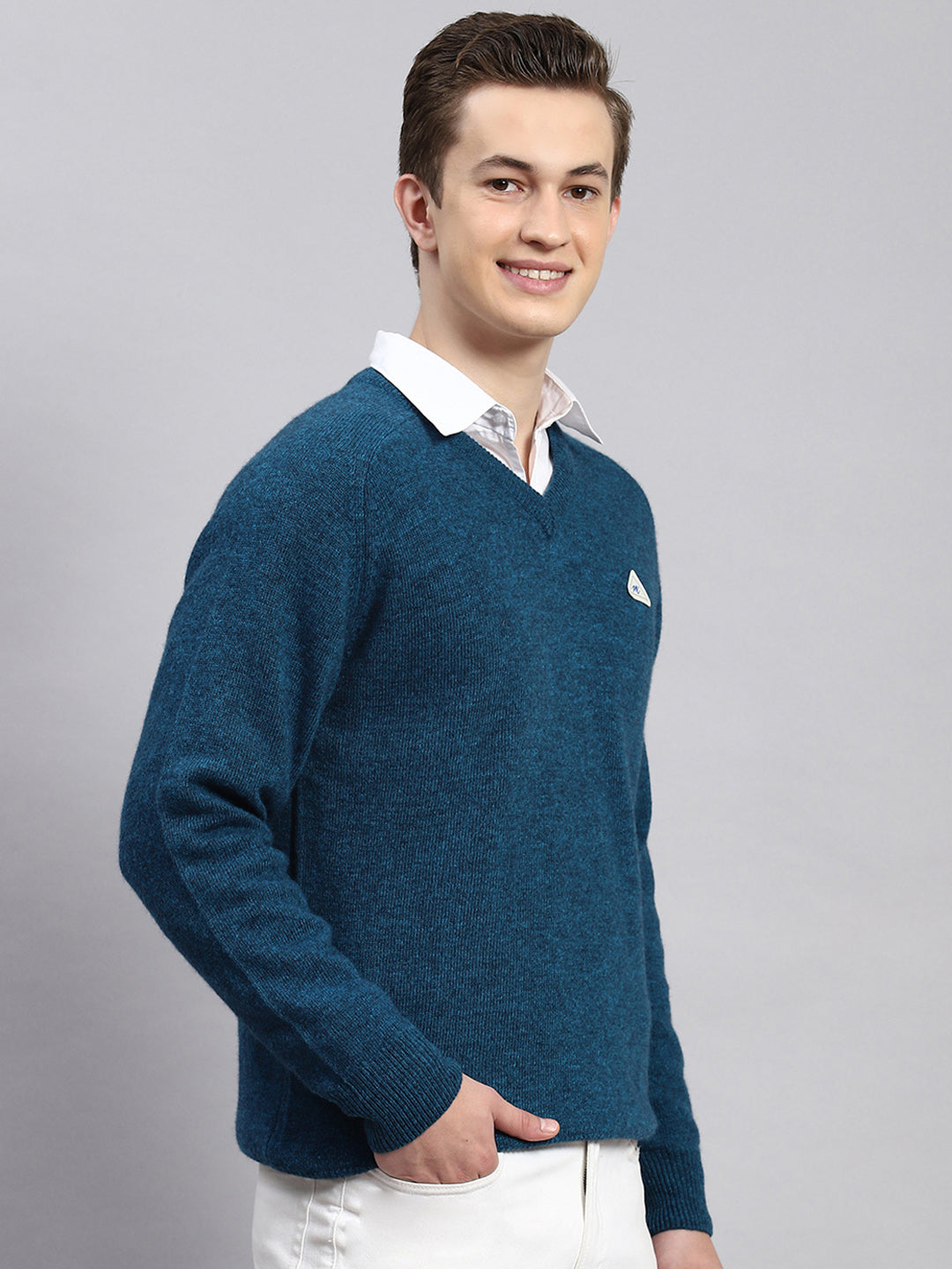 Men Turquoise Blue Solid Pullover