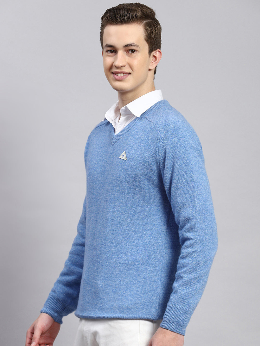 Men Sky Blue Solid Pullover