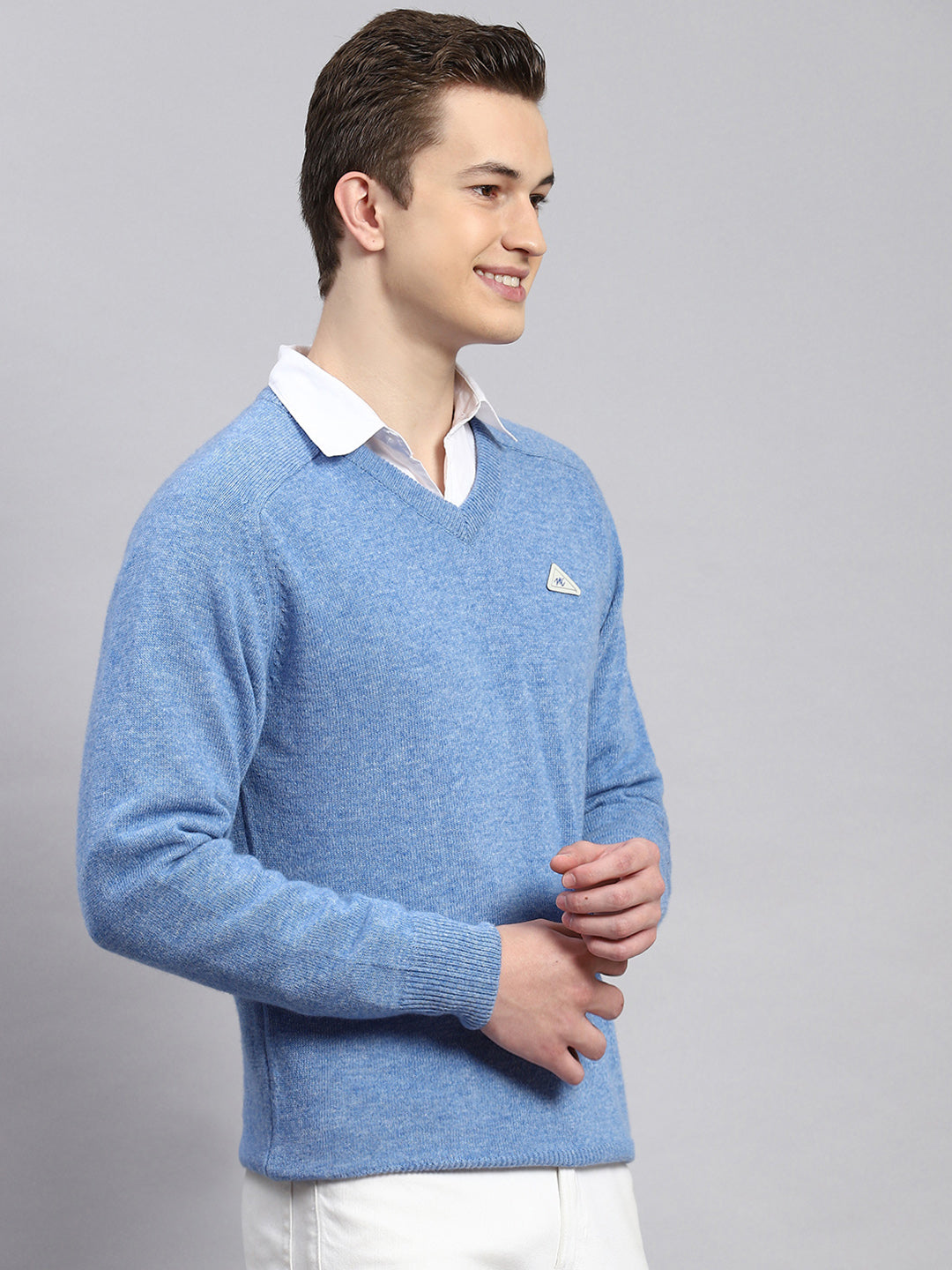 Men Sky Blue Solid Pullover