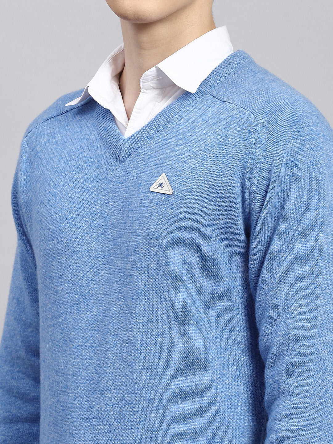 Men Sky Blue Solid Pullover