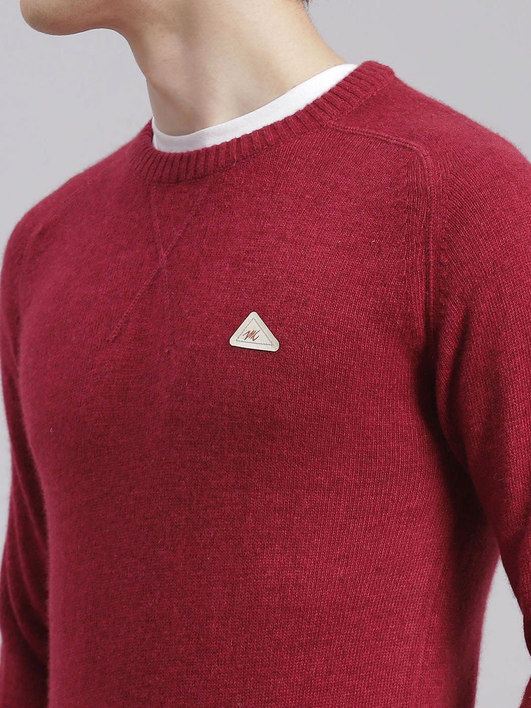 Men Maroon Solid Round Neck Full Sleeve Sweaters/Pullovers
