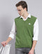 Men Green Solid V Neck Sleeveless Sweater