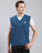 Men Blue Solid V Neck Sleeveless Sweater