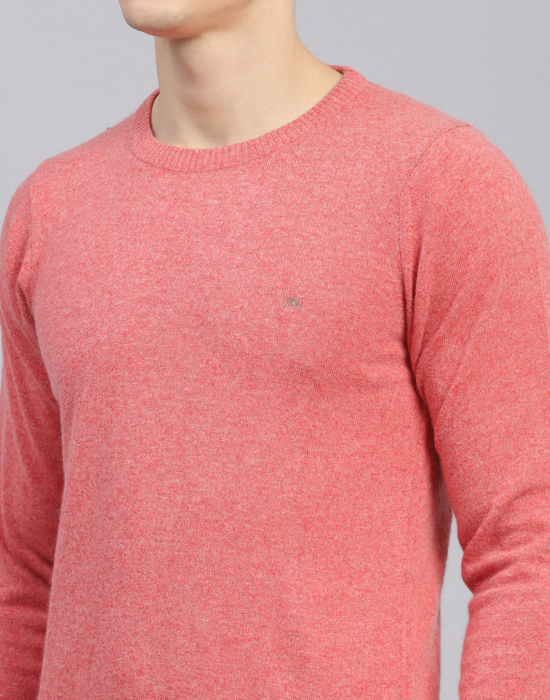 Men Pink Solid Round Neck Full Sleeve Sweater