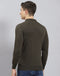 Men Olive Solid Polo Collar Full Sleeve T-Shirt