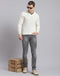 Men White Solid V Neck Full Sleeve Sweater