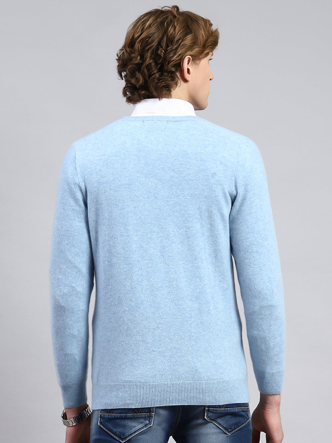 Men Blue Solid Pullover