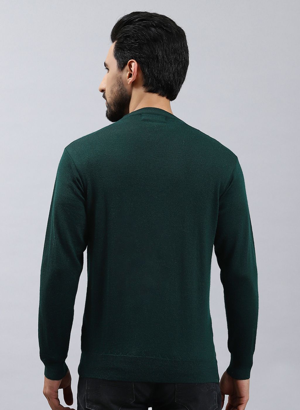 Men Green Solid Pure wool Pullover