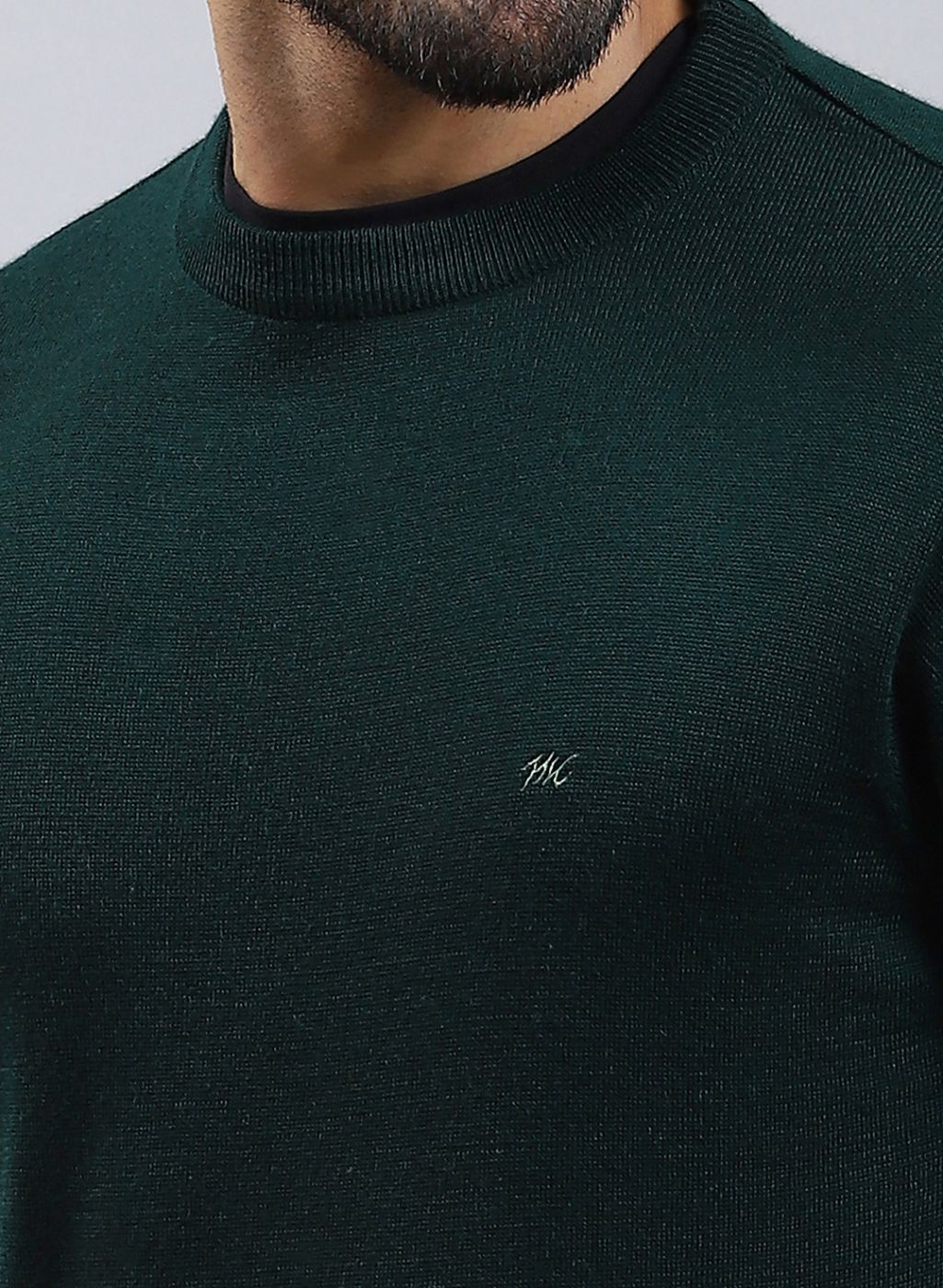 Men Green Solid Pure wool Pullover