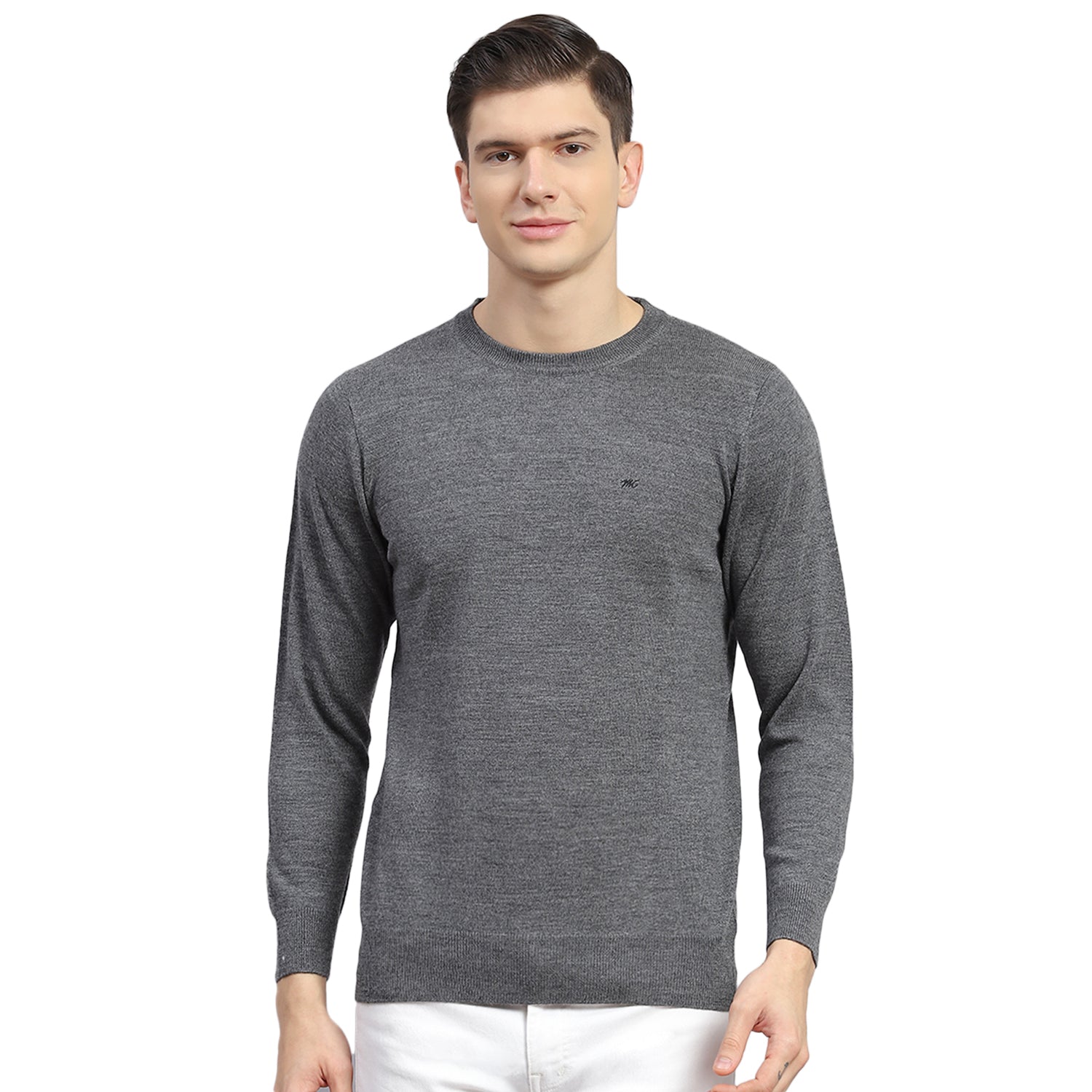 Buy Men Grey Solid Round Neck Full Sleeve Sweater Online in India