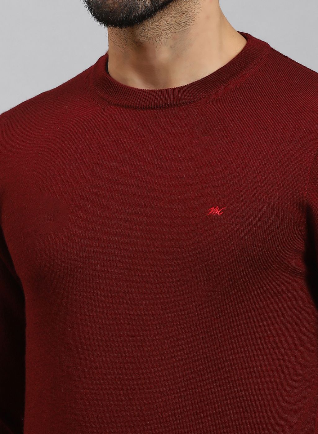 Men Maroon Solid Pure wool Pullover