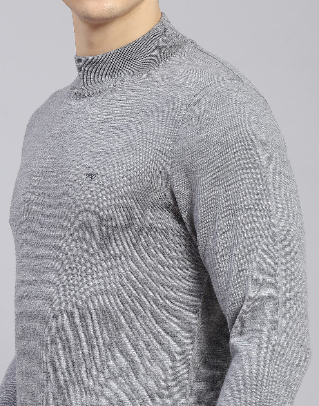 Men Grey Solid T Neck Full Sleeve Sweater