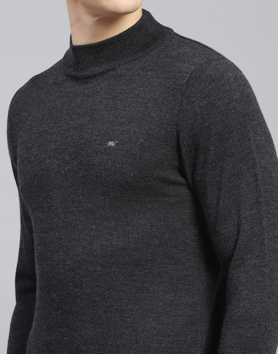 Men Grey Solid T Neck Full Sleeve Sweater