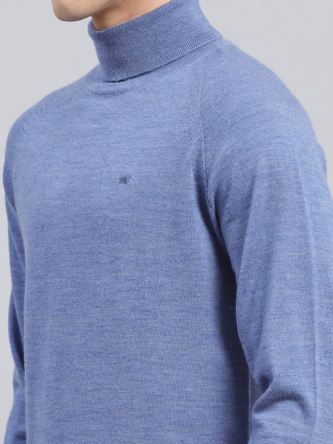 Men Blue Solid Pure Wool Pullover