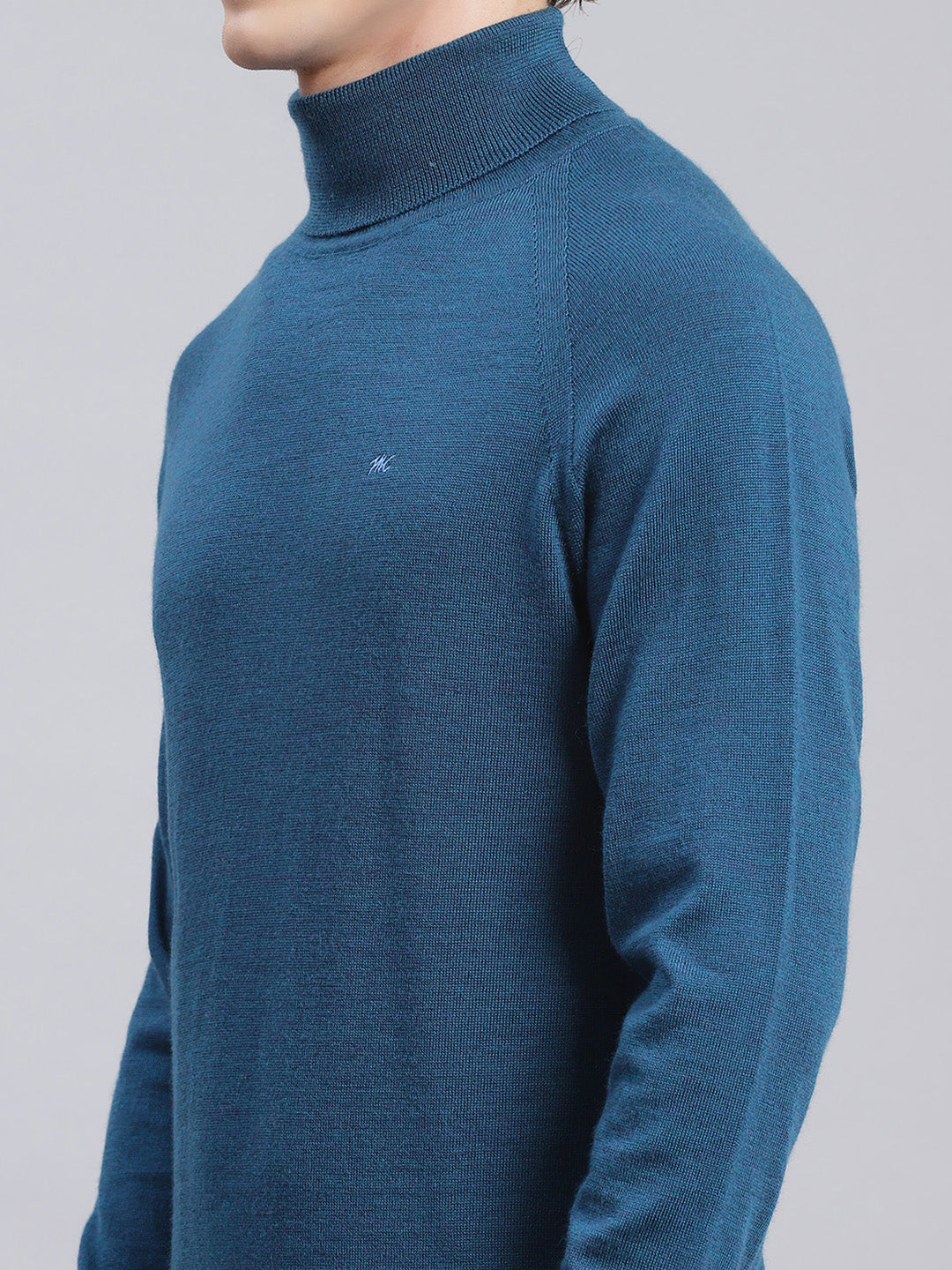 Men Blue Solid Pure wool Pullover