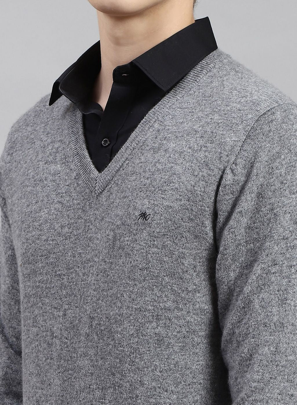 Men Grey Solid Lamb wool Pullover