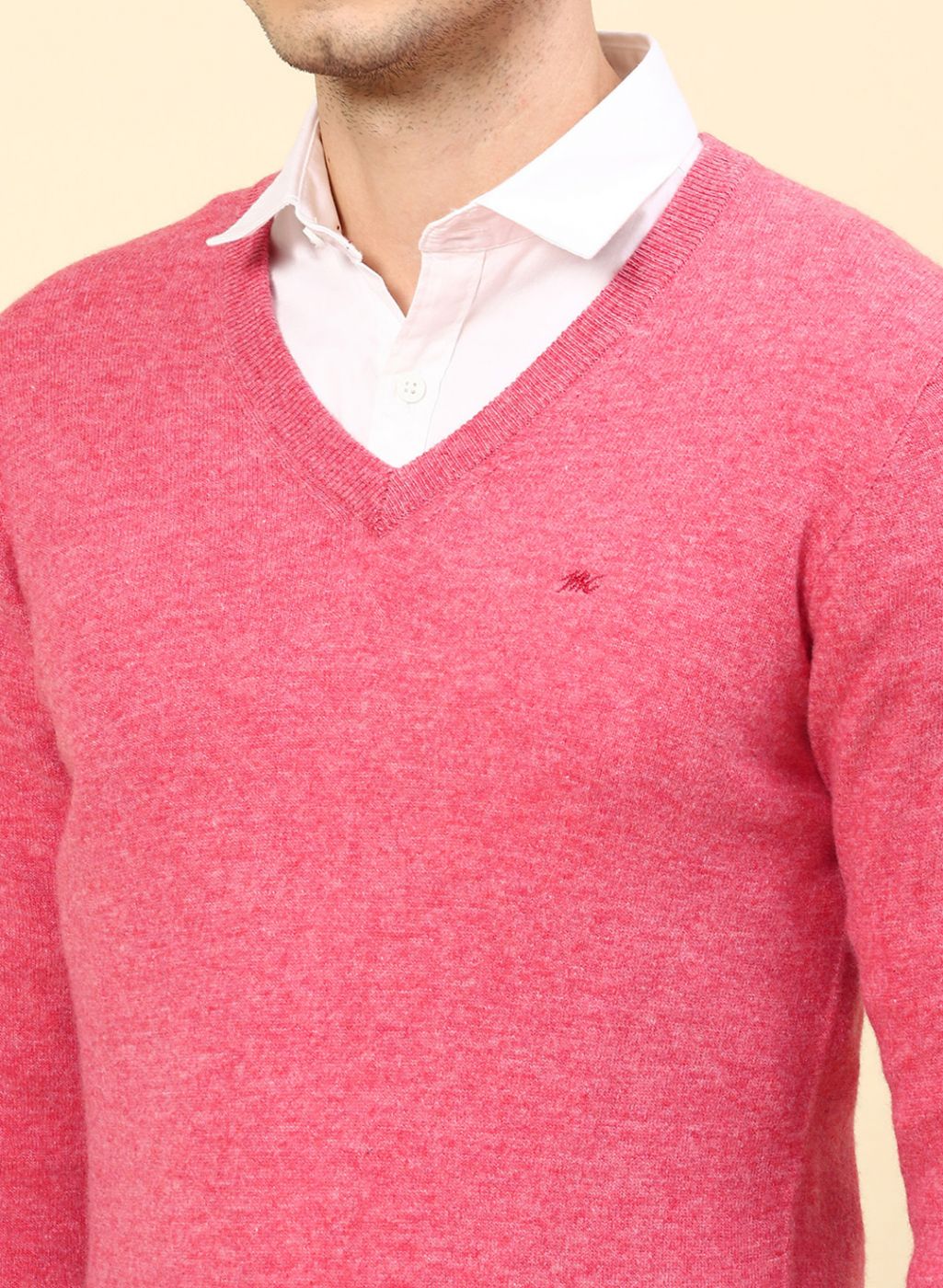 Men Pink Solid Lamb wool Pullover