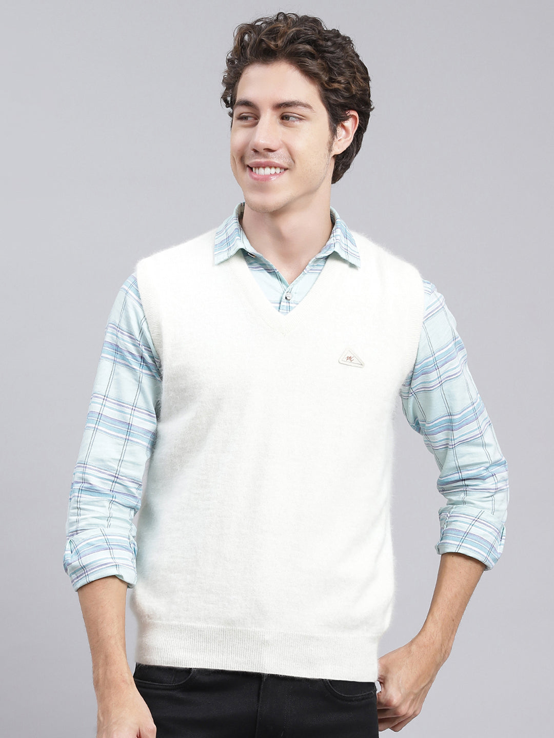 Men Off White Solid Angoora Sweater