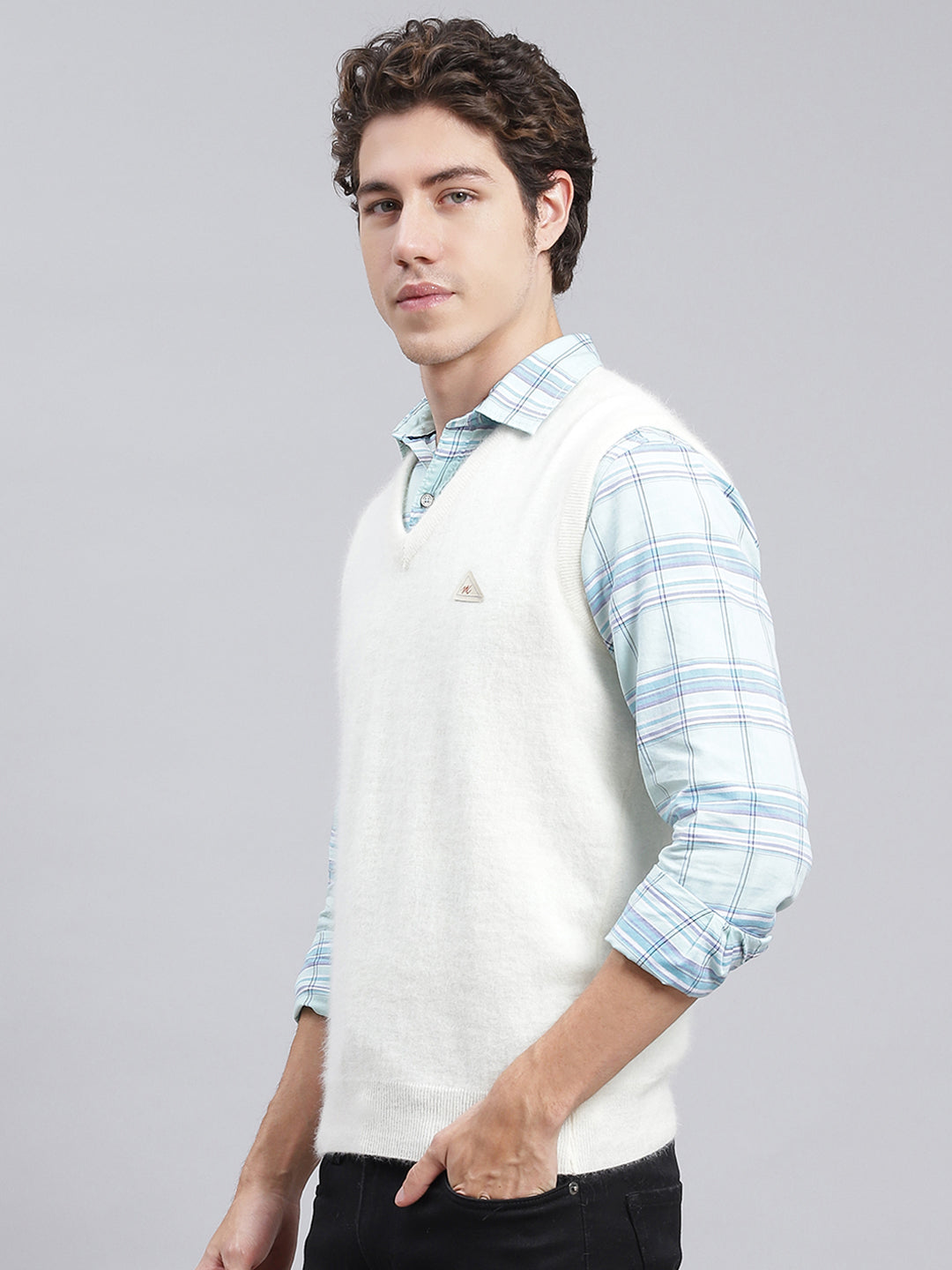 Men Off White Solid Angoora Sweater