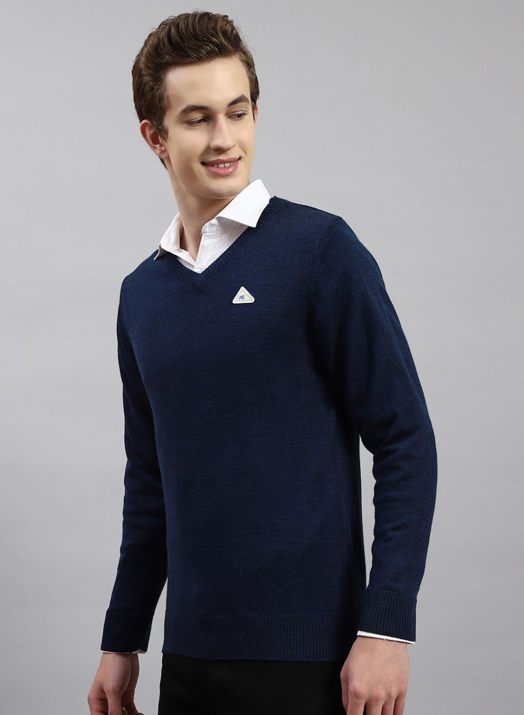 Men NAvy Blue Solid Wool blend Pullover