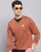 Men Red Solid V Neck Full Sleeve Pullover
