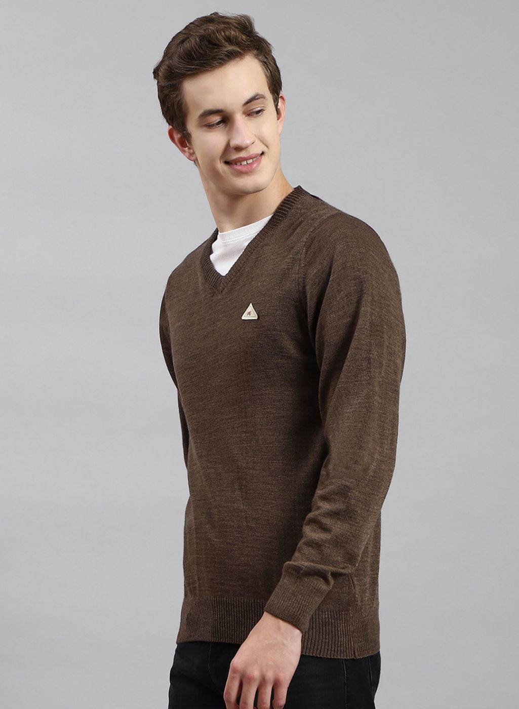 Men Brown Solid Wool blend Pullover
