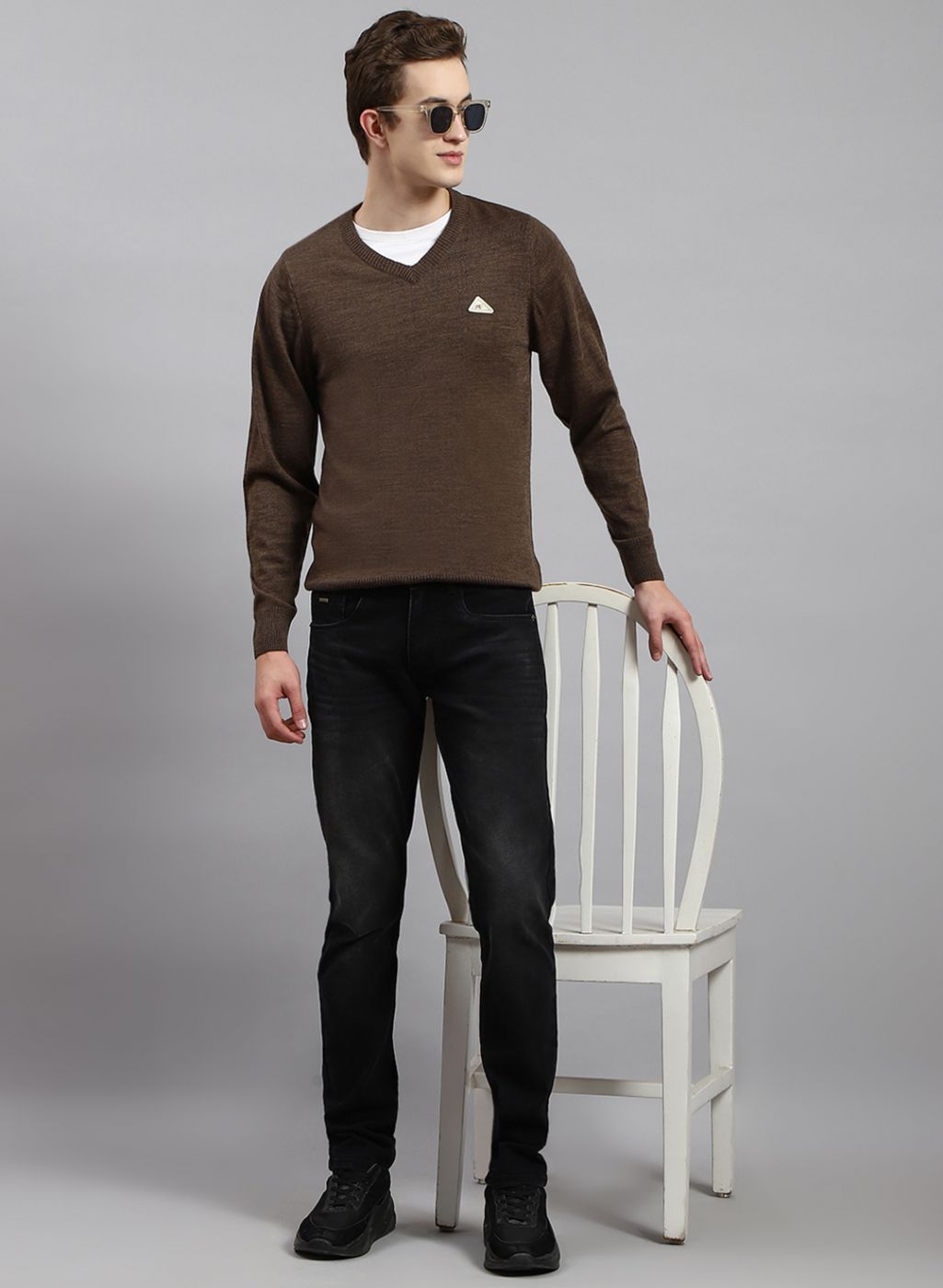 Men Brown Solid Wool blend Pullover