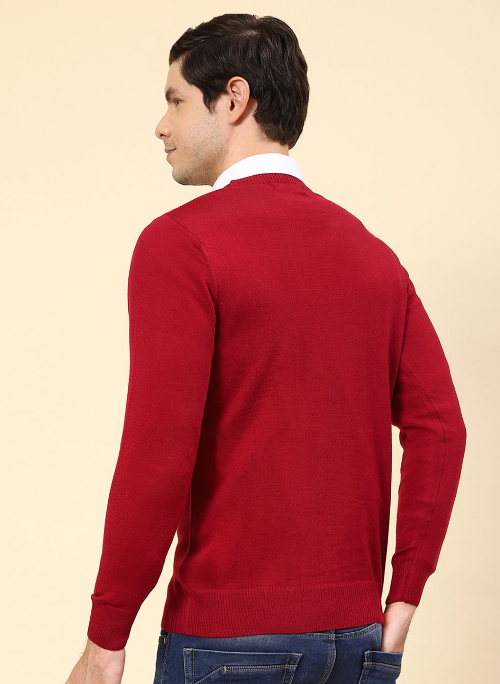 Men Red Solid Wool blend Pullover