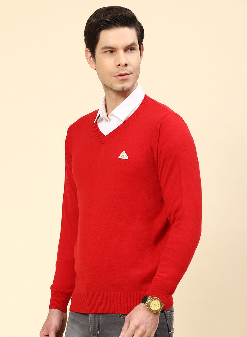 Men Red Solid Wool blend Pullover