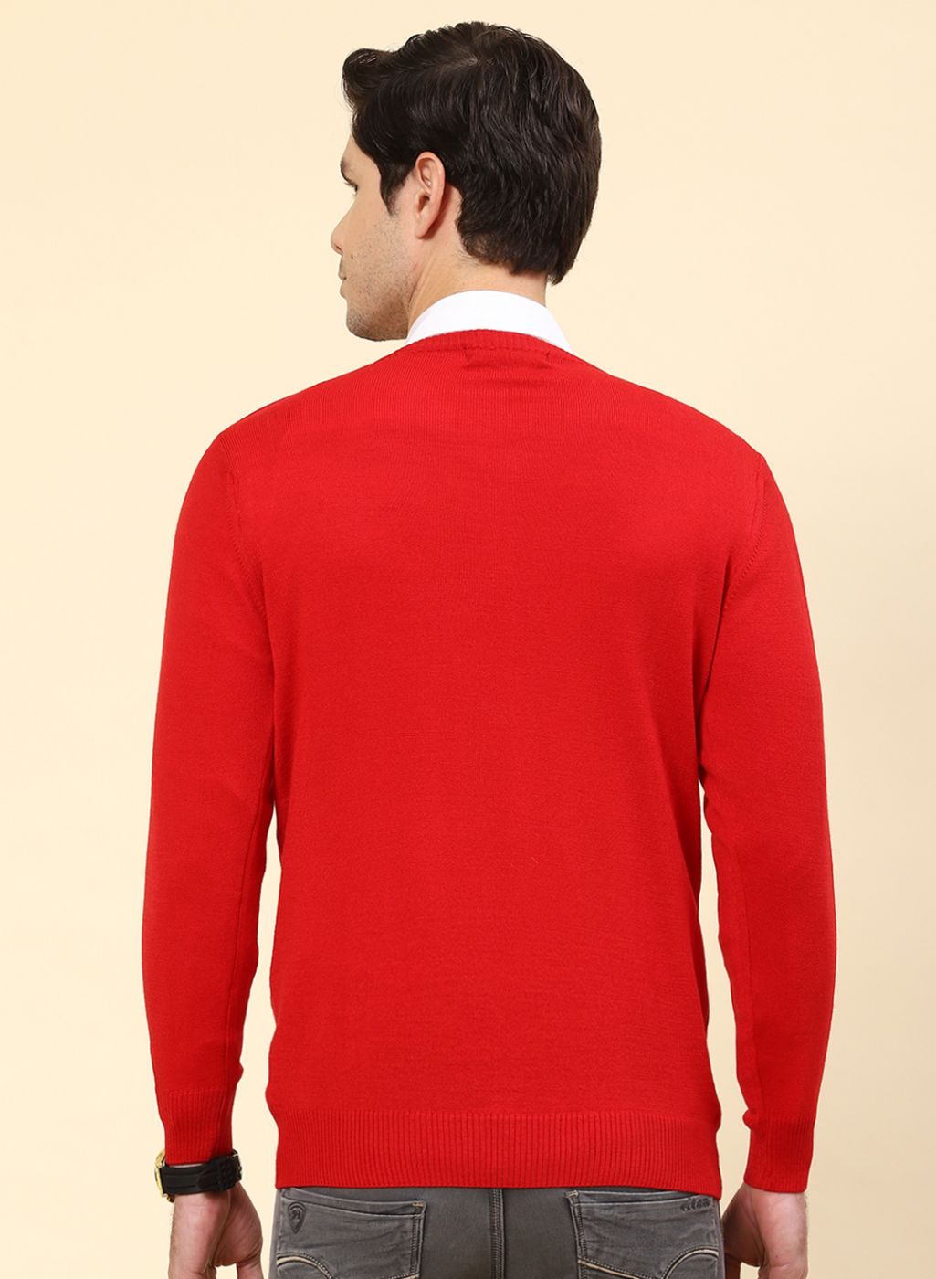 Men Red Solid Wool blend Pullover