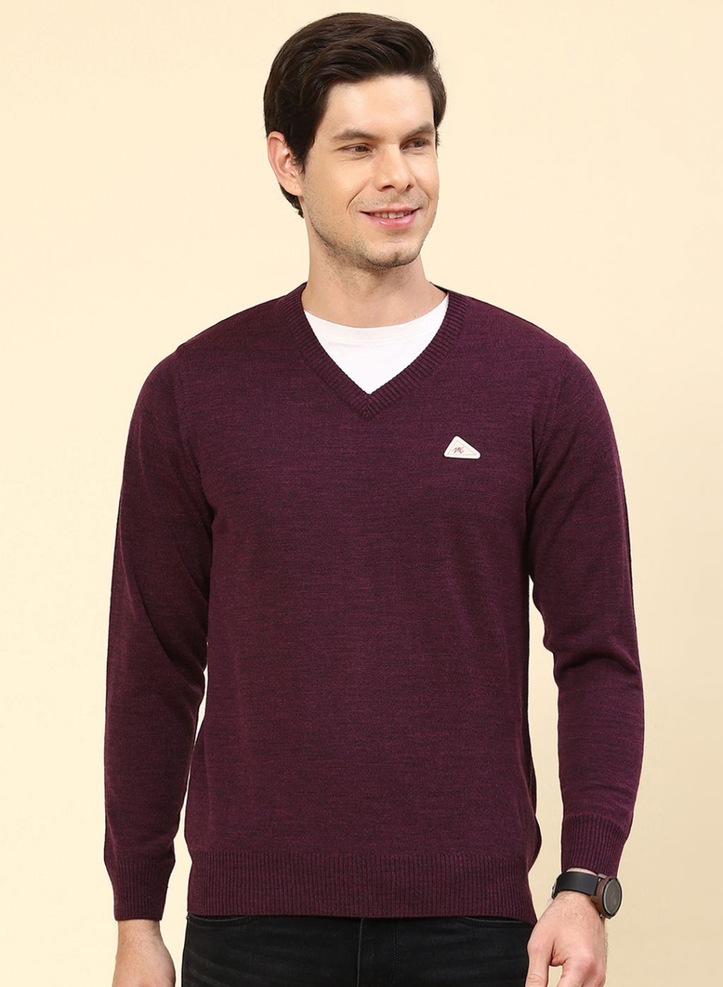 Men Purple Solid Wool blend Pullover