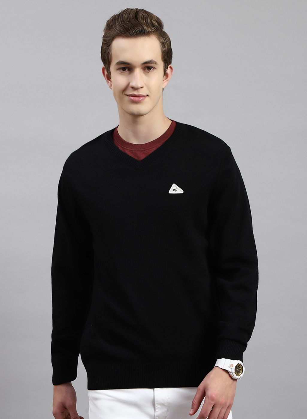 Men Black Solid Wool blend Pullover