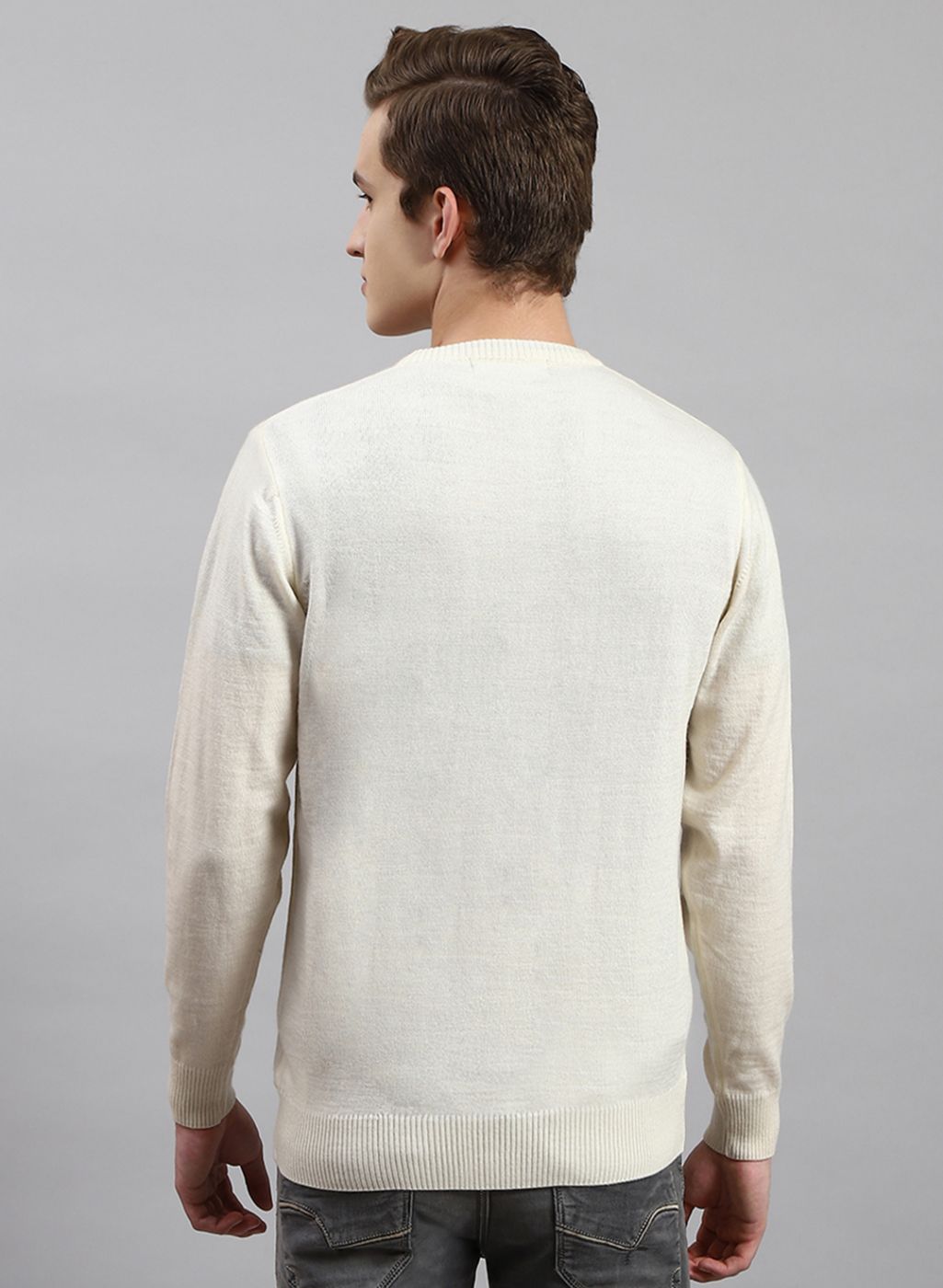 Men Cream Solid Wool blend Pullover