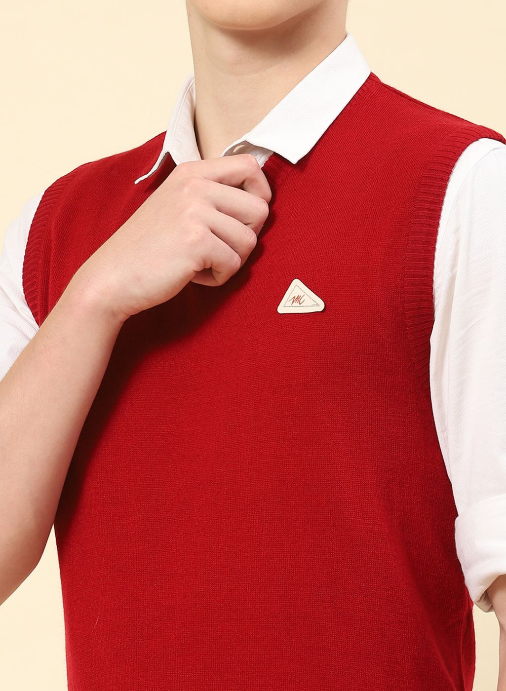 Men Red Solid Blend wool Sweater