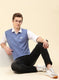 Men Blue Solid Blend wool Sweater