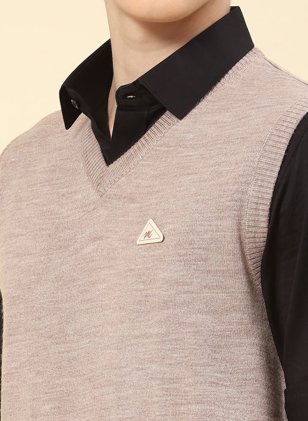 Men Beige Solid Blend wool Sweater