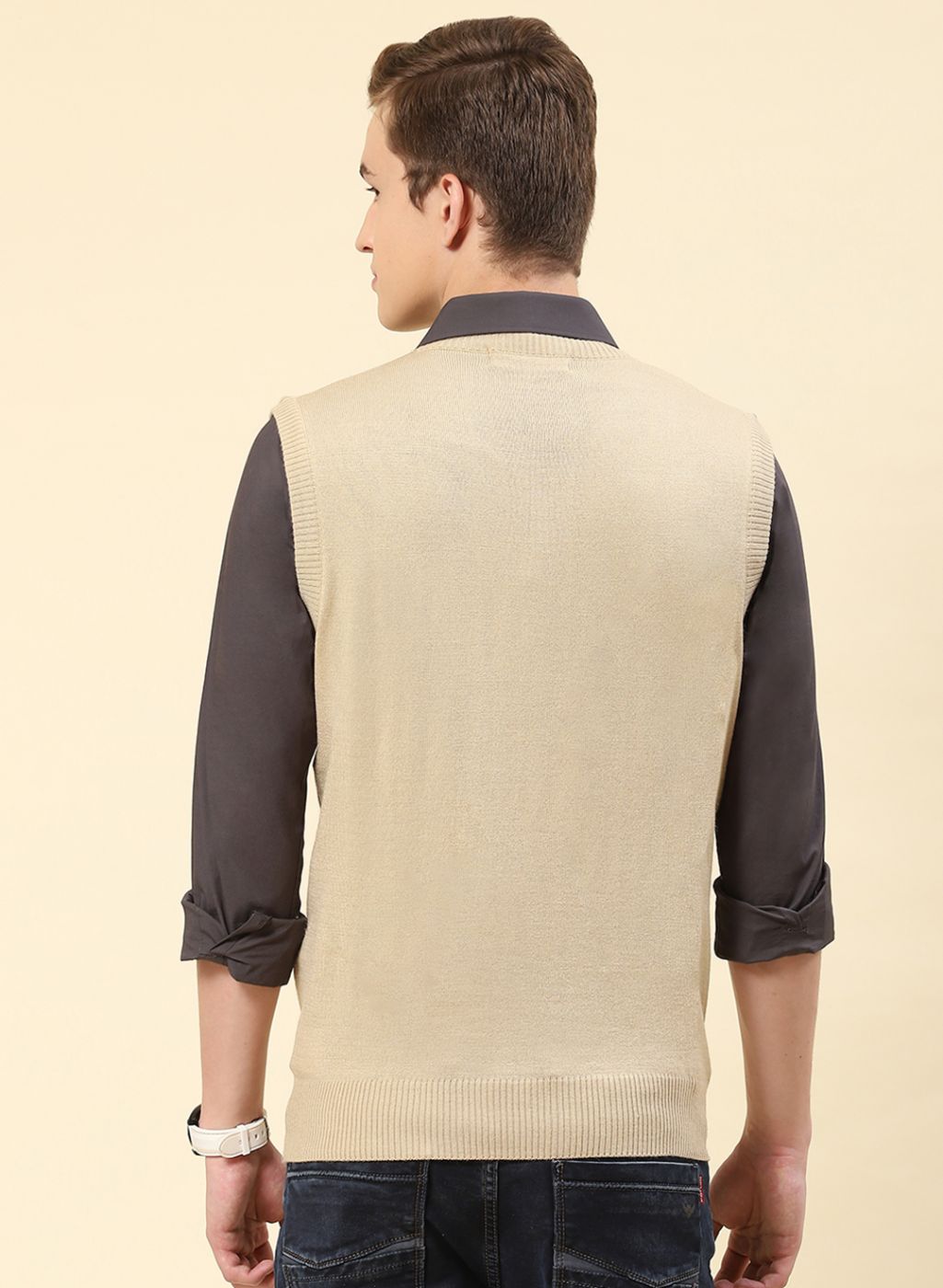 Men Brown Solid Blend wool Sweater